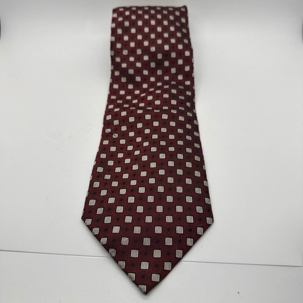 CREMIEUX Silk Tie Mens Burgundy White Geometric Pattern Formal Necktie Office